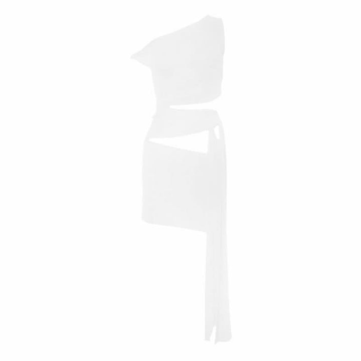 Hollow out irregular one shoulder solid cut out mini dress  | Festival Outfits Women