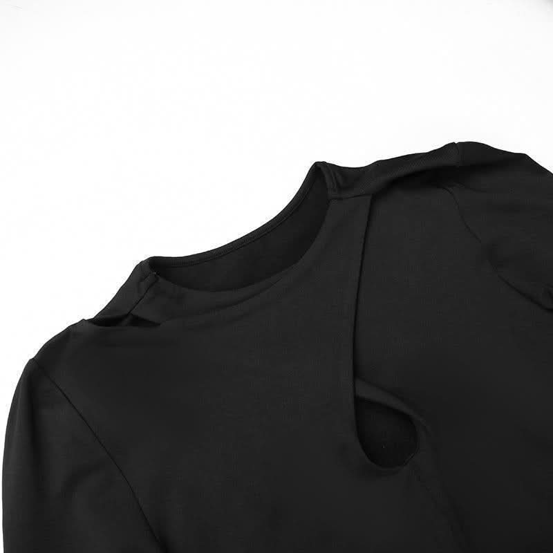 Hollow out long sleeve gloves solid bodysuit  | Festival Outfits Women