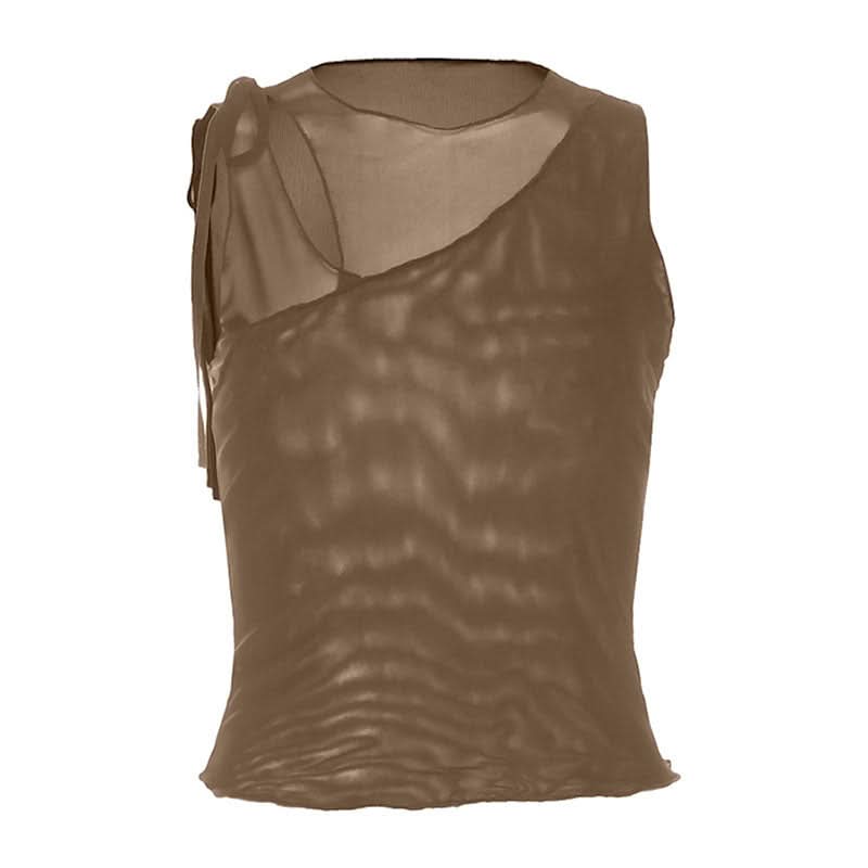 Hollow out mesh crewneck ruffle solid cut out top  | Festival Outfits Women