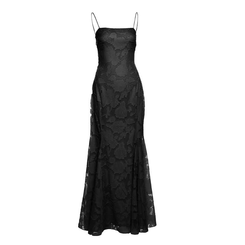 Square neck zip-up self tie spaghetti strap maxi dress  | Festival Outfits Women