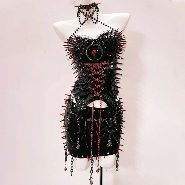 O ring lace up metal chain rivet applique top  | Festival Outfits Women