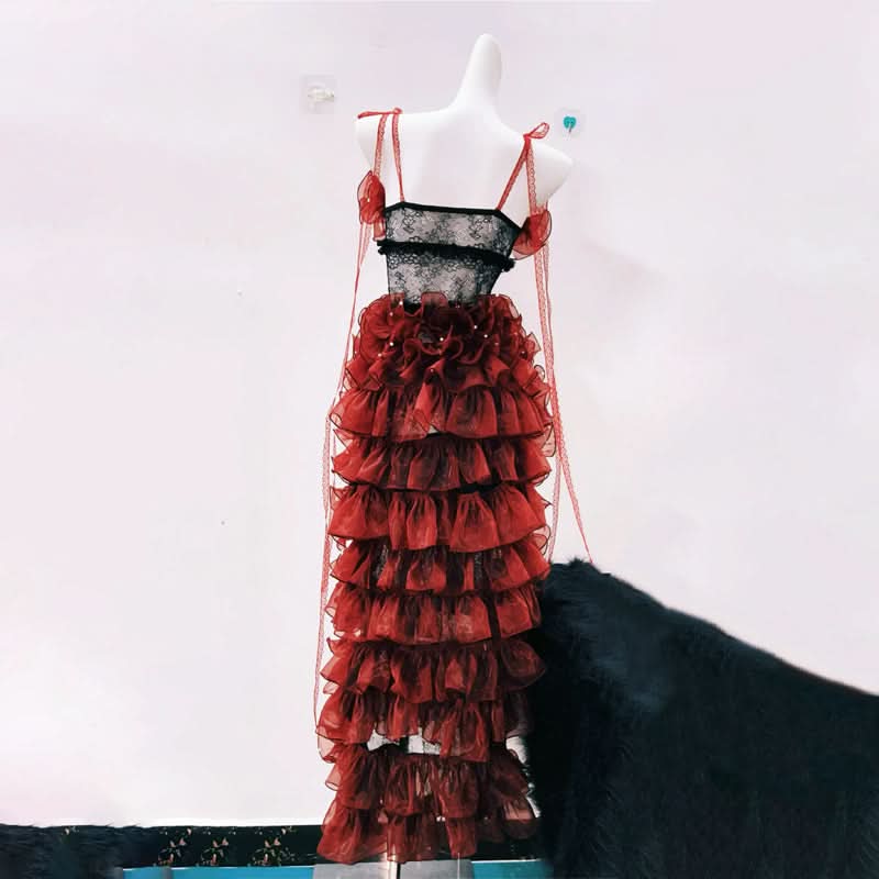 Ruffle bowknot lace cami mini dress  | Festival Outfits Women
