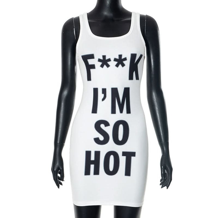 U neck letter print contrast tank mini dress  | Festival Outfits Women
