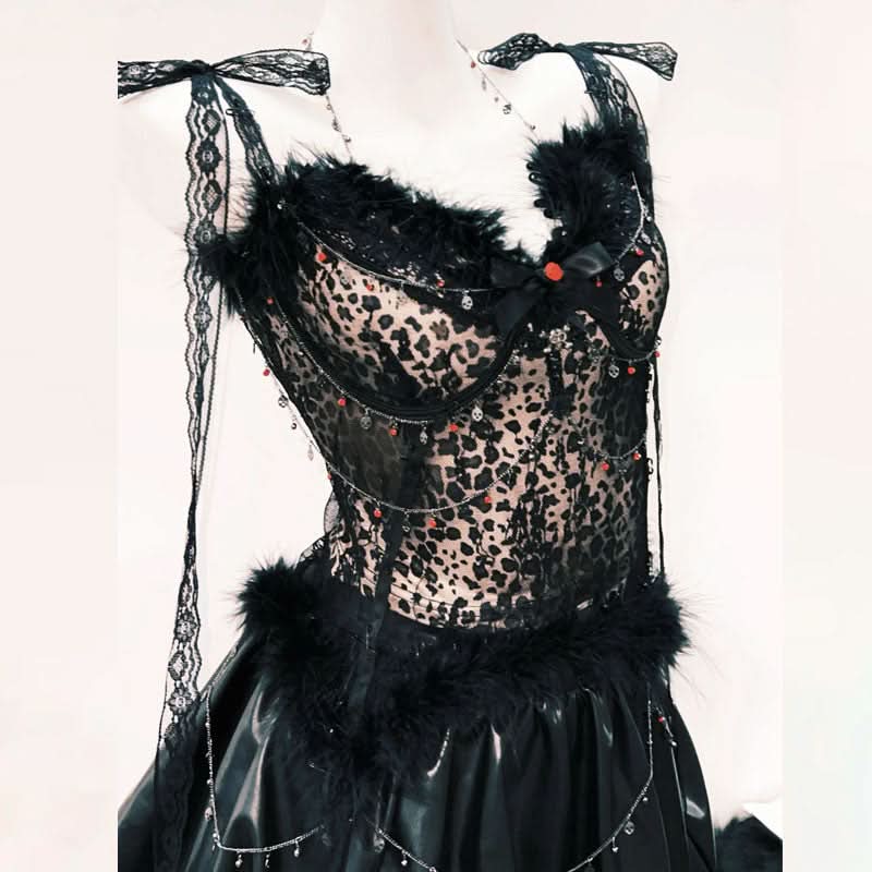 Fluffy lace hem self tie bowknot mini skirt set  | Festival Outfits Women