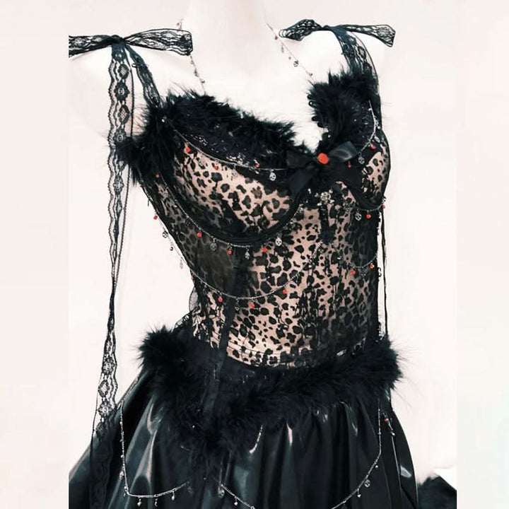 Fluffy lace hem self tie bowknot mini skirt set  | Festival Outfits Women