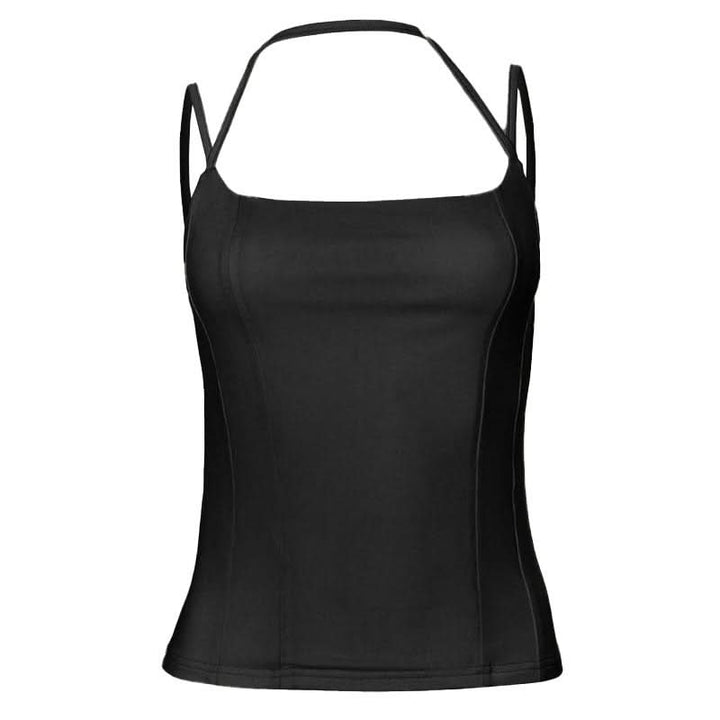 Square neck halter backless solid cami top  | Festival Outfits Women