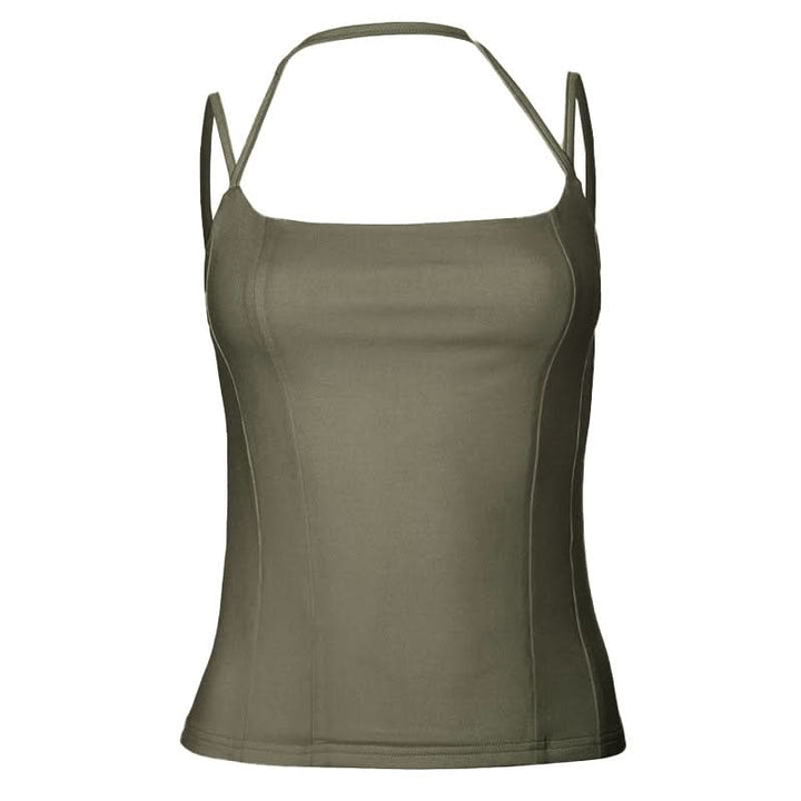 Square neck halter backless solid cami top  | Festival Outfits Women