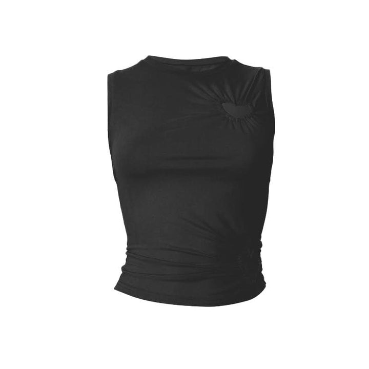 Crewneck ruched heart hollow out irregular cut out top  | Festival Outfits Women