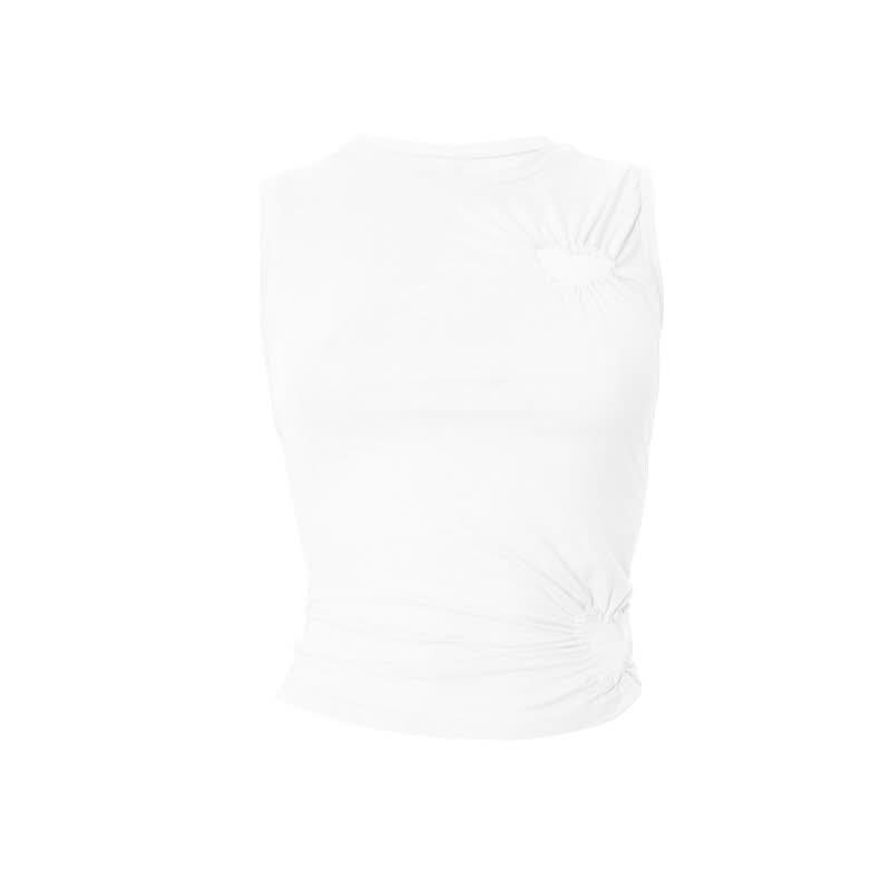 Crewneck ruched heart hollow out irregular cut out top  | Festival Outfits Women