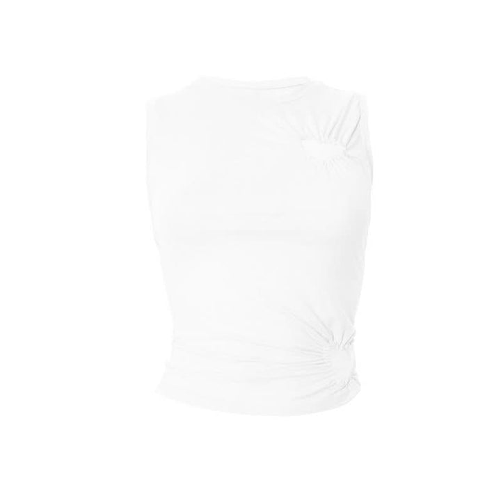 Crewneck ruched heart hollow out irregular cut out top  | Festival Outfits Women