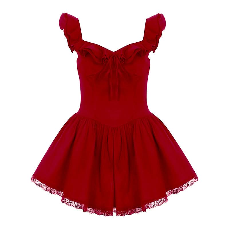 Ruffle self tie lace hem ruched cami mini dress  | Festival Outfits Women-final-sale