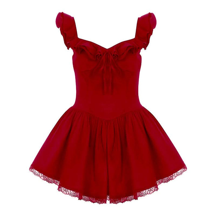 Ruffle self tie lace hem ruched cami mini dress  | Festival Outfits Women-final-sale