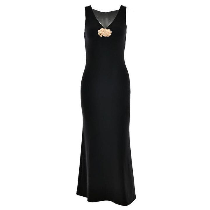 V neck sleeveless flower applique maxi dress  | Festival Outfits Women