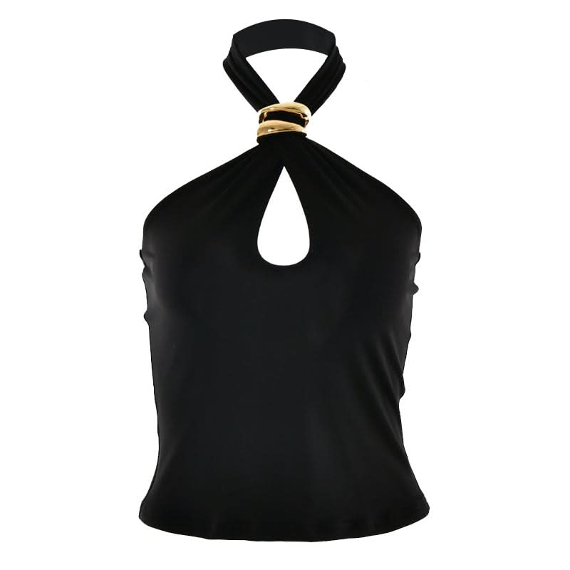 Halter metal ring hollow out cut out top  | Festival Outfits Women