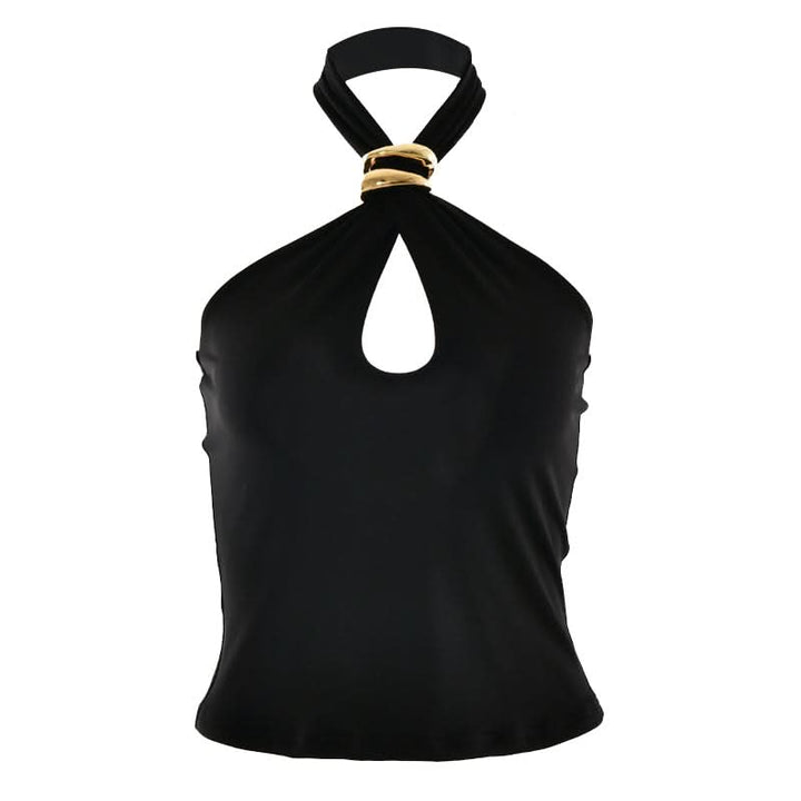 Halter metal ring hollow out cut out top  | Festival Outfits Women
