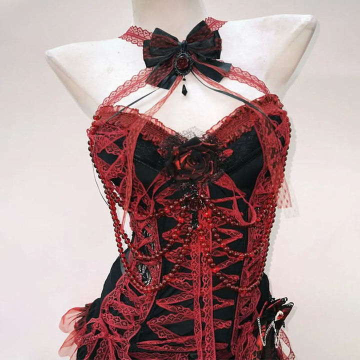 Bowknot cross back lace up flower applique top  | Festival Outfits Women-final-sale