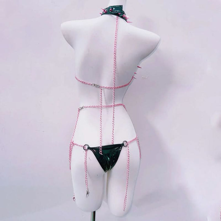 Metal chain rivet applique cross front pant set  | Festival Outfits Women