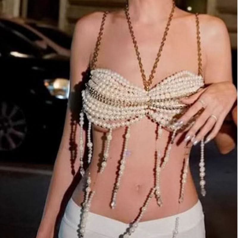 Halter metal chain beaded backless top  | Festival Outfits Women