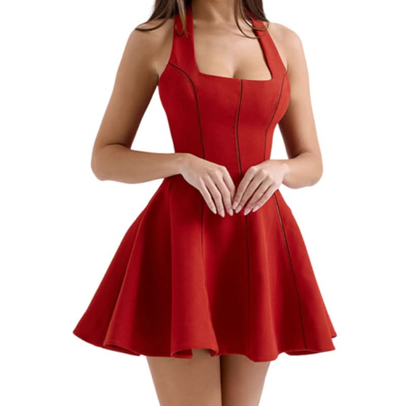 Halter square neck self tie mini dress  | Festival Outfits Women