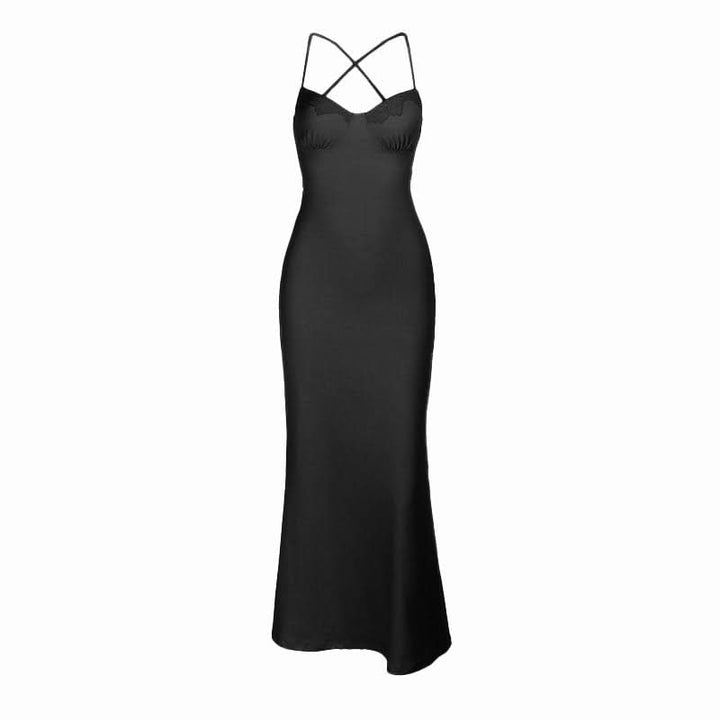 Cross back self tie lace hem v neck cami mini dress  | Festival Outfits Women