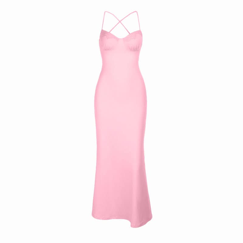 Cross back self tie lace hem v neck cami mini dress  | Festival Outfits Women