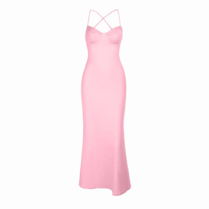 Cross back self tie lace hem v neck cami mini dress  | Festival Outfits Women
