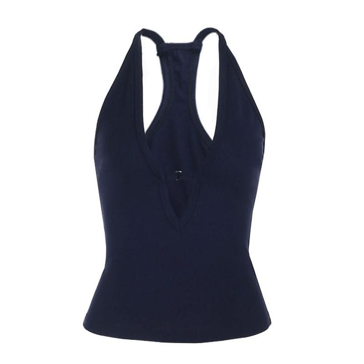 Hollow out v neck solid tank cut out top  | Festival Outfits Women