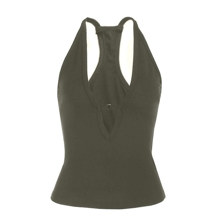 Hollow out v neck solid tank cut out top  | Festival Outfits Women