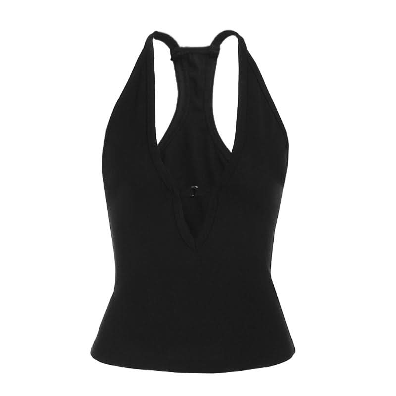 Hollow out v neck solid tank cut out top  | Festival Outfits Women