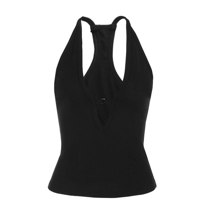 Hollow out v neck solid tank cut out top  | Festival Outfits Women