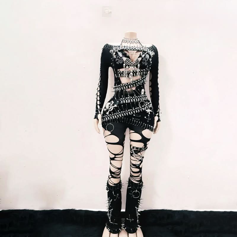 Off shoulder skull applique hollow out cut out mini dress  | Festival Outfits Women