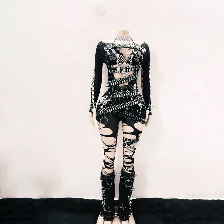 Off shoulder skull applique hollow out cut out mini dress  | Festival Outfits Women