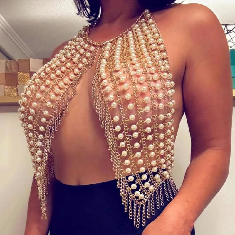 Halter metal chain beaded backless top  | Festival Outfits Women