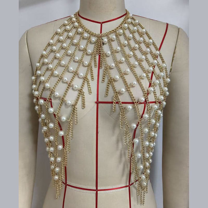Halter metal chain beaded backless top  | Festival Outfits Women