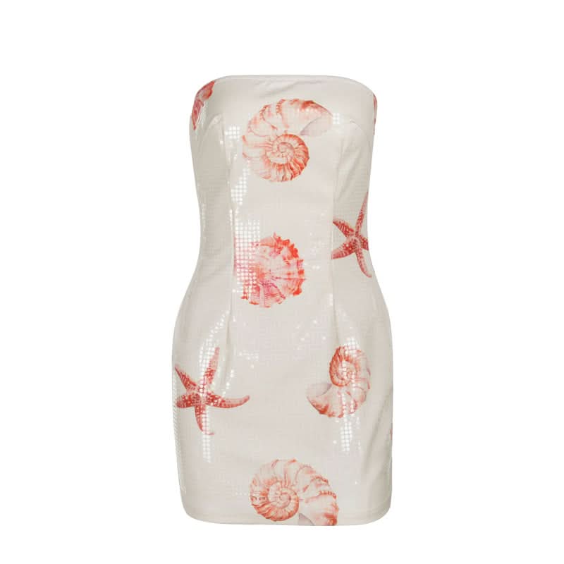 Conch print zip-up tube mini dress-final-sale