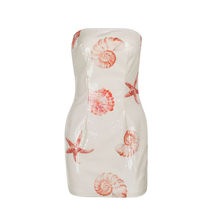 Conch print zip-up tube mini dress-final-sale