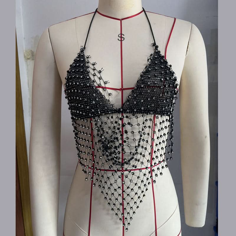 Beaded fishnet halter halter top  | Festival Outfits Women