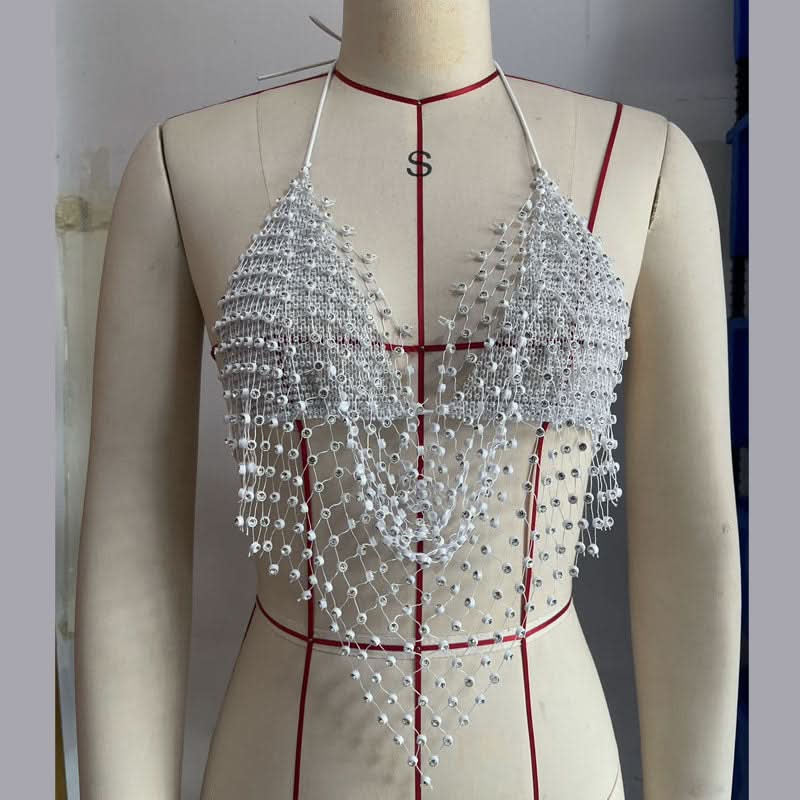Beaded fishnet halter halter top  | Festival Outfits Women