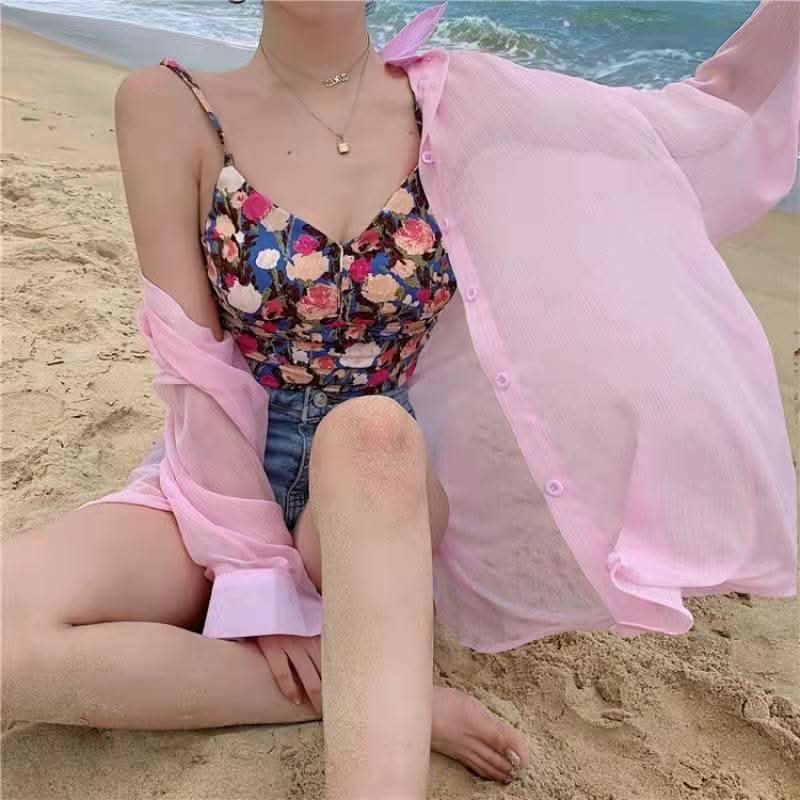 Smocked flower print v neck padded cami top  | Festival Outfits Women