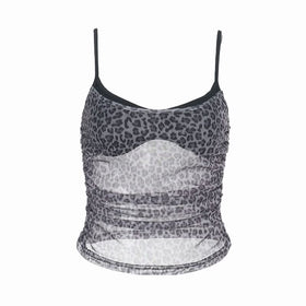 Leopard print ruched u neck mesh cami top  | Festival Outfits Women  | Cheetah Print Top