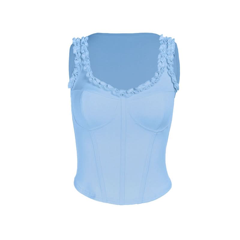 Ruffle v neck corset solid tank top  | Festival Outfits Women