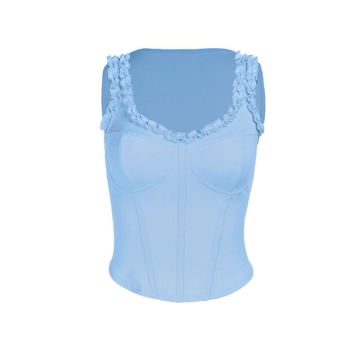 Ruffle v neck corset solid tank top  | Festival Outfits Women