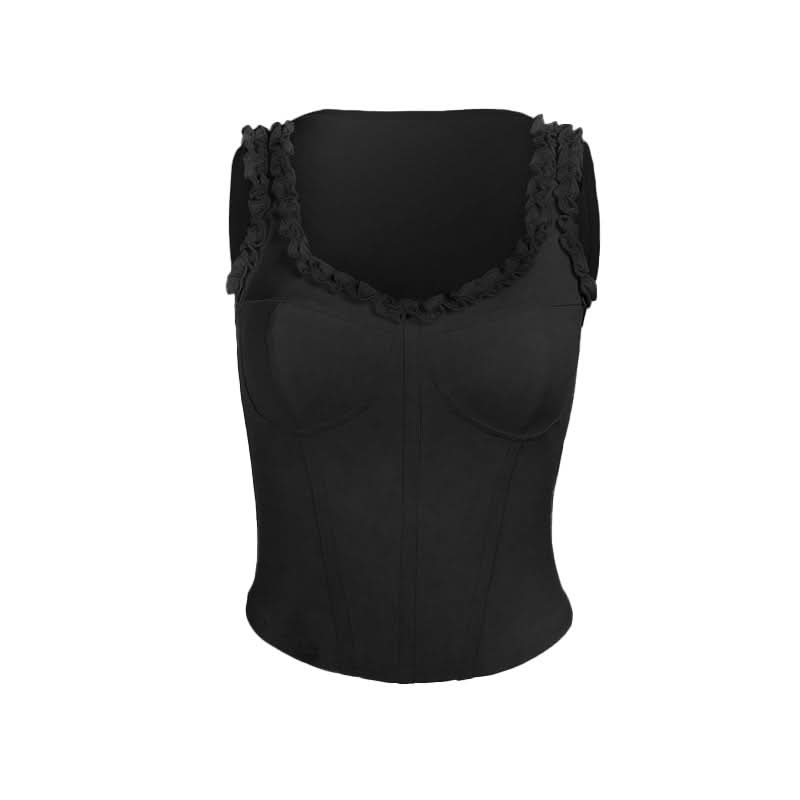 Ruffle v neck corset solid tank top  | Festival Outfits Women