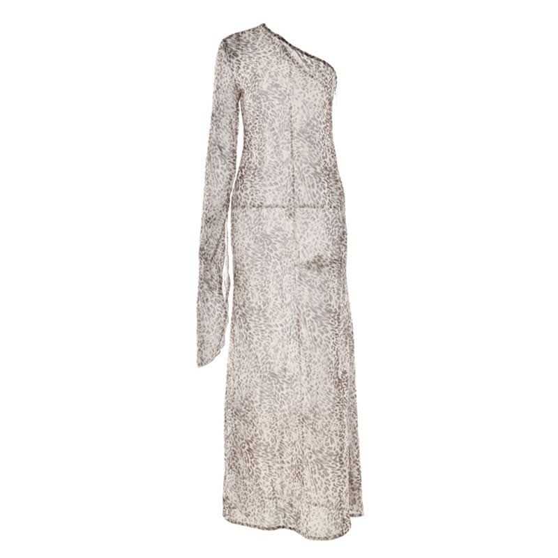 Leopard print long sleeve one shoulder chiffon maxi dress  | Festival Outfits Women