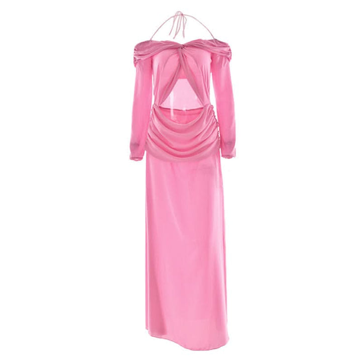 Halter hollow out off shoulder chiffon cut out maxi dress  | Festival Outfits Women