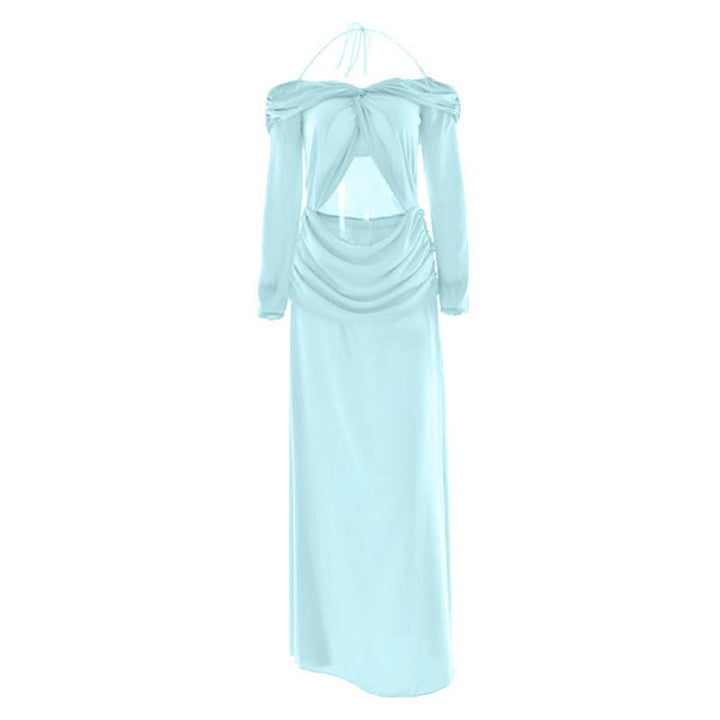 Halter hollow out off shoulder chiffon cut out maxi dress  | Festival Outfits Women