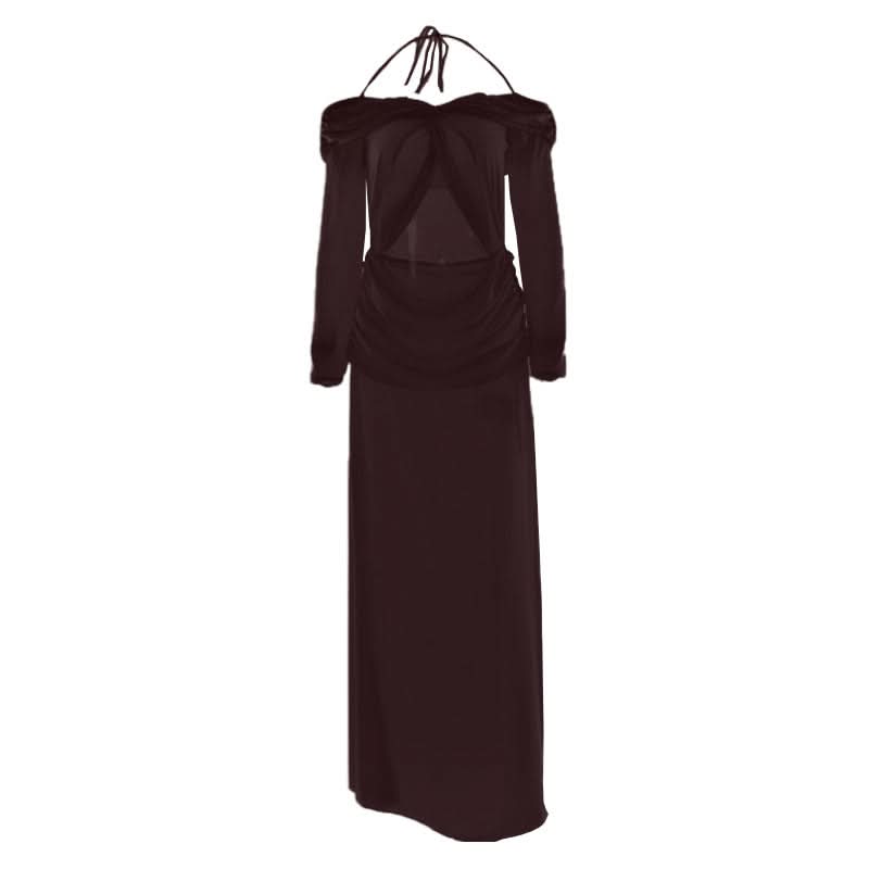 Halter hollow out off shoulder chiffon cut out maxi dress  | Festival Outfits Women