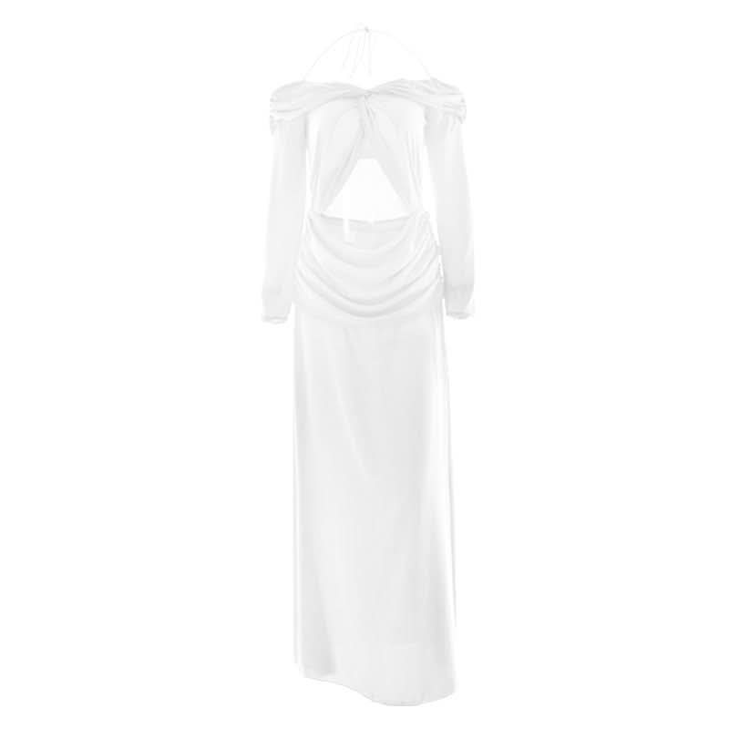 Halter hollow out off shoulder chiffon cut out maxi dress  | Festival Outfits Women