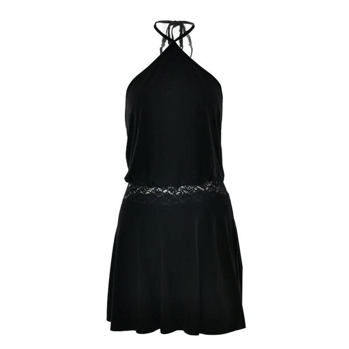 Halter self tie lace patchwork solid mini dress  | Festival Outfits Women