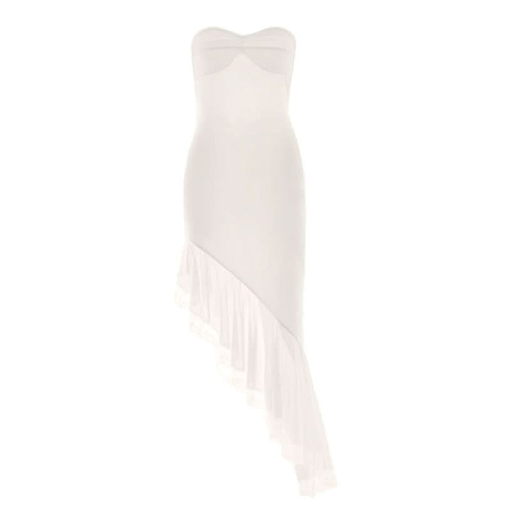 Irregular lace hem self tie tube midi dress  | Festival Outfits Women